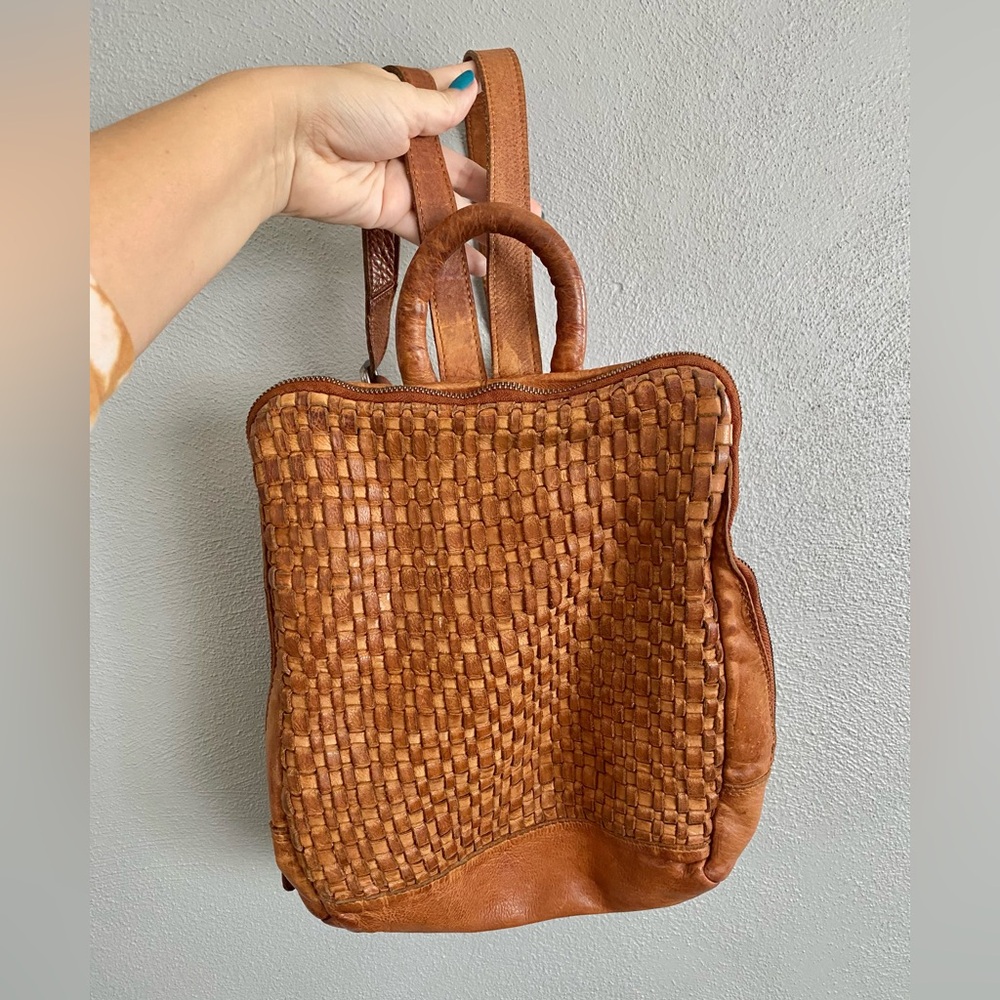 Vilenca Holland Backpack Emilia Intrecciato Woven Leather Brown Anthropologie